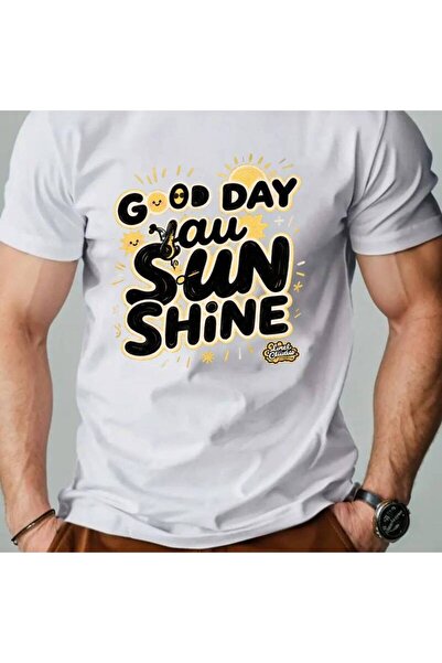 1001 Line تي شيرت رجالي بطبعة GOOD DAY YOU SUN SHINE، أصفر جريء وأسود مع طباع...