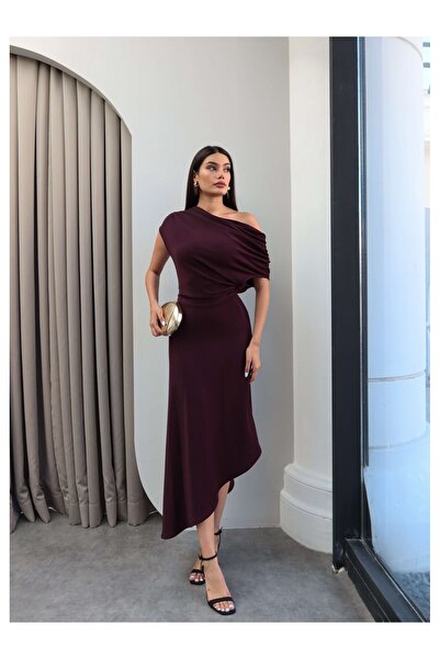 ESRAHELVACI Draped Cowl Neck Asymmetric Dress