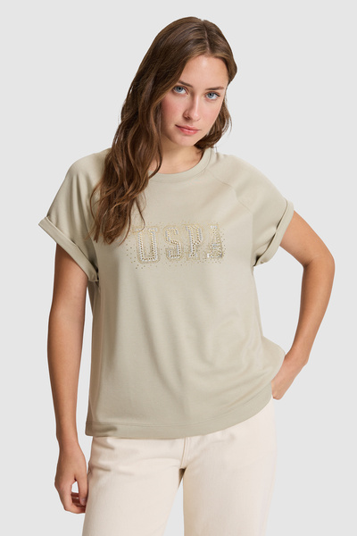 U.S. Polo Assn. Kadın Açık Haki Bisiklet Yaka Tişört 50322109-VR183