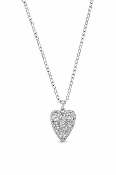 Jack Ferrero Steel Heart Necklace with Zircon Stone Women's Necklace Gift for...
