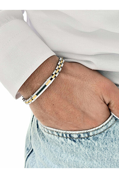 FERRO Yellow and Silver Steel Men's Bracelet Frj10166A-D Year Warranty Gift B...