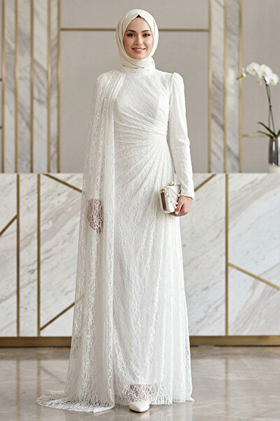 N.S NEVA STYLE Rochie de seară din dantelă albă, stil Hijab 5659B