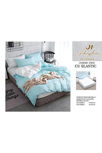 naniland.ro Lenjerie de Pat Bumbac Satinat 2 Persoane 4 Piese cu Elastic 180x...