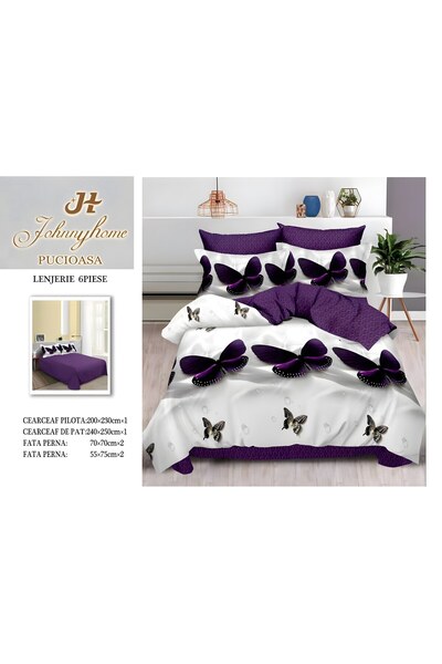 naniland.ro Lenjerie de Pat Bumbac Satinat 2 Persoane 6 Piese fără Elastic 20...
