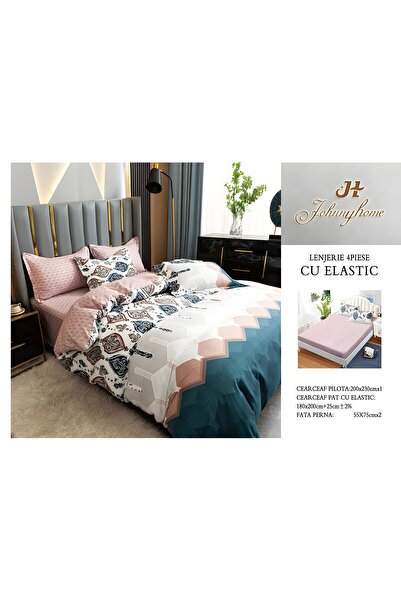 naniland.ro Lenjerie de Pat Bumbac Satinat 2 Persoane 4 Piese cu Elastic 180x...