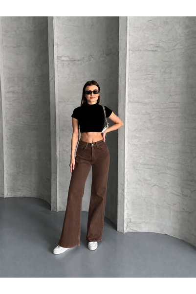 Safari Kadın İspanyol Paça Yüksek Bel Jeans %100 Pamuk