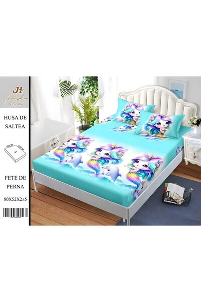 naniland.ro Satin Cotton Bed Cover 2 Persons 3 Pieces with Stretchy 180x200 c...