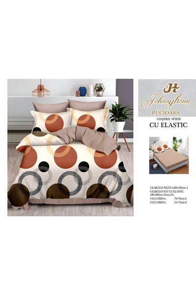 naniland.ro Lenjerie de Pat Bumbac Satinat 2 Persoane 6 Piese cu Elastic 180x...