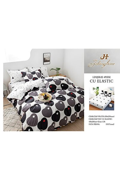naniland.ro Lenjerie de Pat Bumbac Satinat 2 Persoane 4 Piese cu Elastic 180x...
