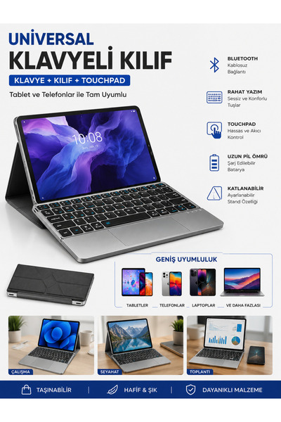 EHZ TEKNOLOJİ Ipad Air 11 4/5 Nesil M1/M2/M3 Uyumlu Touchpad’li Bluetooth Kla...