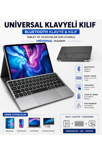 EHZ TEKNOLOJİ Ipad (A16) 10.nesil 2022/2025 Uyumlu Touchpad’li Bluetooth Klav...