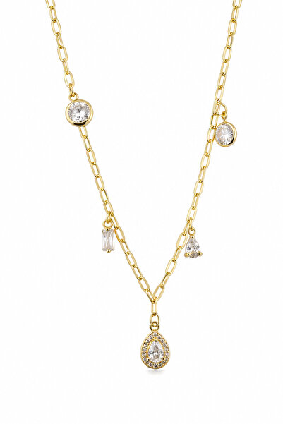 Jack Ferrero Yellow Color Zircon Stone Detailed Chain Necklace Stylish and Mo...
