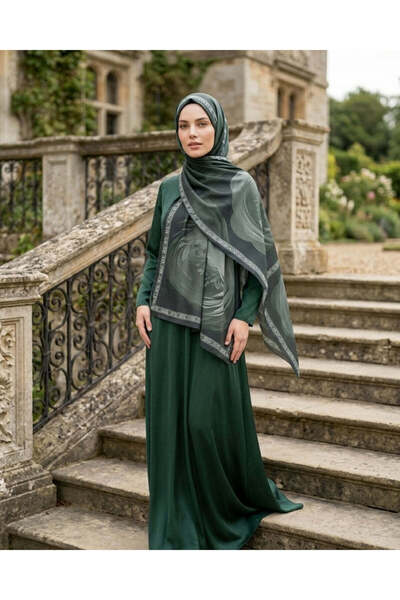 Nûda - Tarzın Değil , Tavrın Zarafeti Patterned Cotton Soft Shawl Khaki Green...