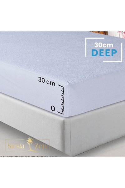 Siesta Zen Premium Waterproof Terry Mattress Protector Single/Twin 120x200cm Breathable Noiseless Fitted Style Protects Against Spills Sweat & Allergens Deep Pocket upto 30cm fit