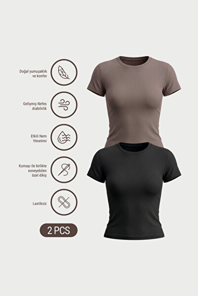 AUW Γυναικείο T-Shirt με λαιμόκοψη ποδηλάτου, από βαμβακερό ύφασμα Modal, σετ...