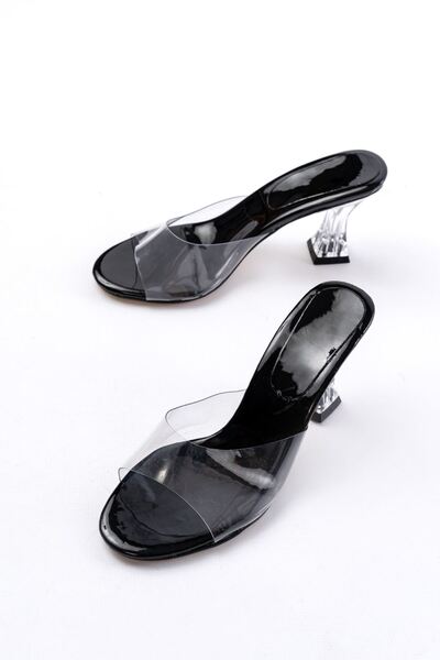 Zerenyus Zri̇n-619 Black Patent Leather Transparent Strap Transparent Heeled ...