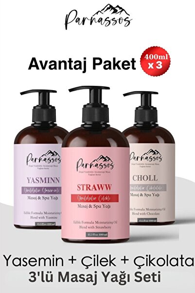 Parnassos Yasemin Çilek Çikolata Aromalı Masaj Yağı Seti 3 x 400 ml (1200 ml)...