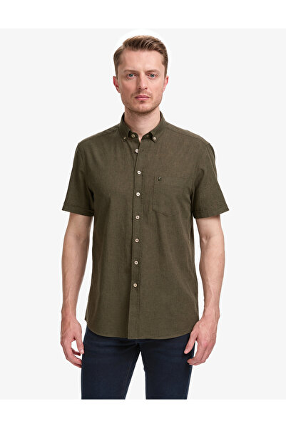 Pierre Cardin Haki Keten Karışımlı Regular Fit Kısa Kollu Gömlek 50325340-VR027