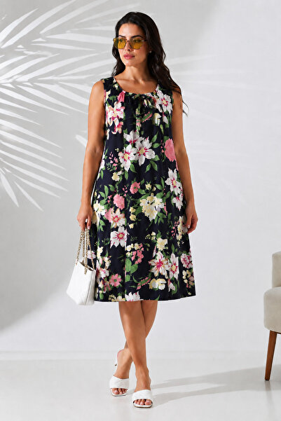 LİKAPA Sleeveless Tie Collar Combed Cotton Dress 629Pk