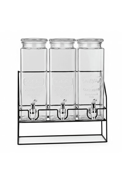 AKDC 3 Pcs Classic Glass Beverage Dispenser Set with Metal Stand – 2.2 L Each