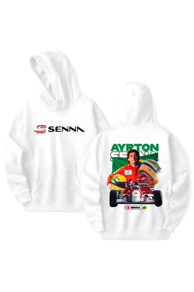 STİL-X Ayrton Senna Printed Cotton Long Sleeve Hooded Sweatshirt with 3 Threa...