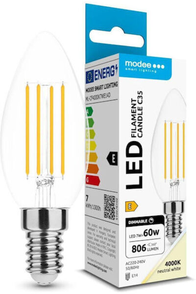 Other Modee Lighting Λάμπα LED 7W 98mm για ντουί E14 και σχήμα C35 Λευκό 806l...
