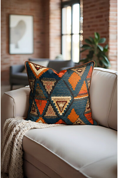 CANİLA Geometric Kilim Patterned Leather Luxury Cushion Cover 45X45Cm 1 Piece