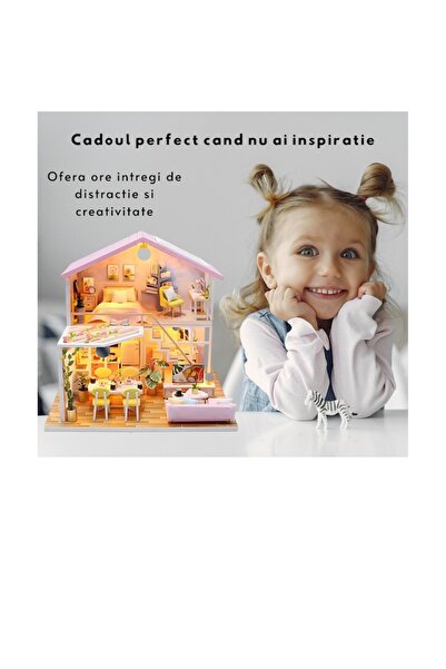 CasaDesteapta.ro Căsuță pentru Păpuși din Lemn cu Două Etaje, DIY, cu LED și ...