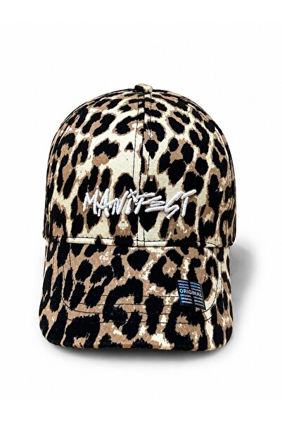 Genel Markalar Manifest Leopar Desenli Nakışlı Şapka – Ayarlanabilir Unisex Kep