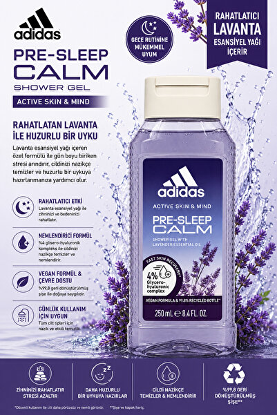 adidas Active Skin & Mind Pre-Sleep Calm Duş Jeli 250 ml - Lavanta Özlü Rahat...