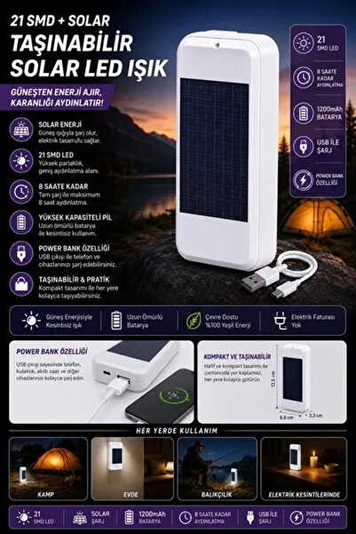 Carlburn #Powerbank Güneş Enerjili Kamp Tipi Fenerli Yüksek Kapasiteli Taşına...