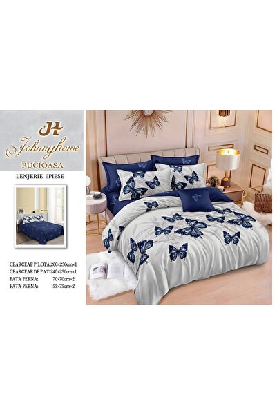 naniland.ro Lenjerie de Pat Bumbac Satinat 2 Persoane 6 Piese Fără Elastic 20...