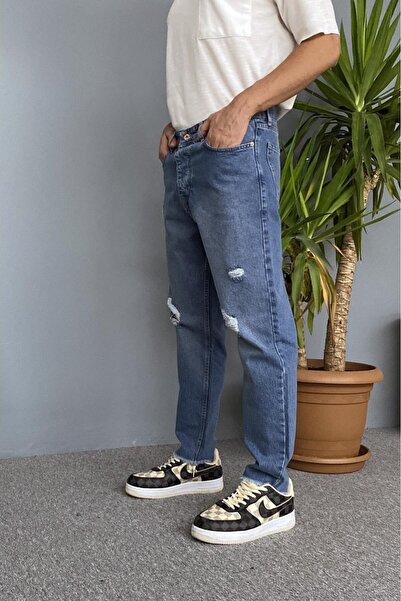Alışveriş Sokağı Blue Jean with Ripped Detail - Denim Trousers