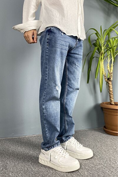 Alışveriş Sokağı Blue Ripped Detailed Jean Denim - Boyfriend Jeans