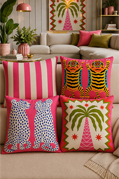 stellahomes Colorful Tropical Patterned Decorative Throw Pillow Covers 4-Piec...