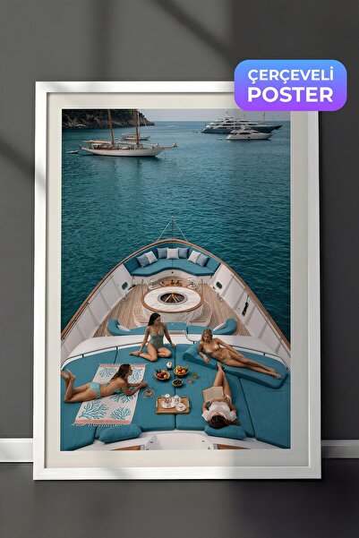 Postifull Yacht and Sea Poster, White Framed Poster, Old Money Series, No:113191
