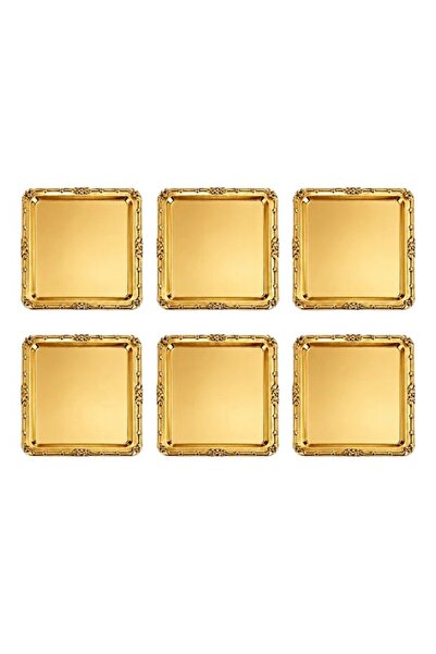 Simply Now Aurum Elegante Gold Kare Çelik Sunum Tepsisi- Kendinden Dokulu Alt...