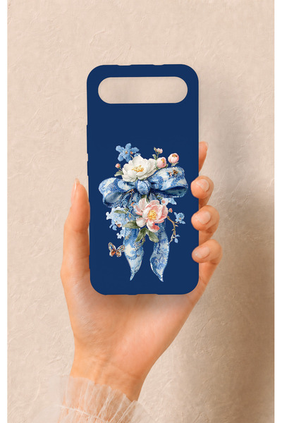 Vip Case Tecno Spark Slim Uyumlu Mavi Kurdeleli Çiçek Desenli Silikon Kılıf