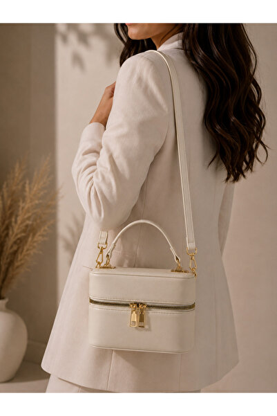 Silvans bag Kadın Box Model El ve Omuz Çantası Çift Fermuarlı Gold Detaylı Şı...