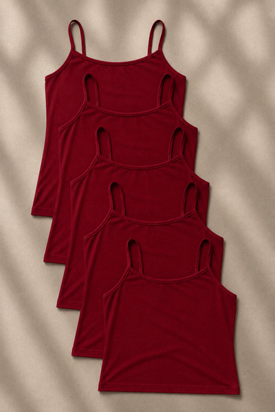 COMBİNE MİCHAİL Women's Thin Straps 5-Piece Burgundy Crop Blouse