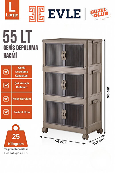 EVLE Katlanabilir Modüler Dolap 3 Katlı, Mutfak Dolabı, Banyo Dolabı 54 cm x ...