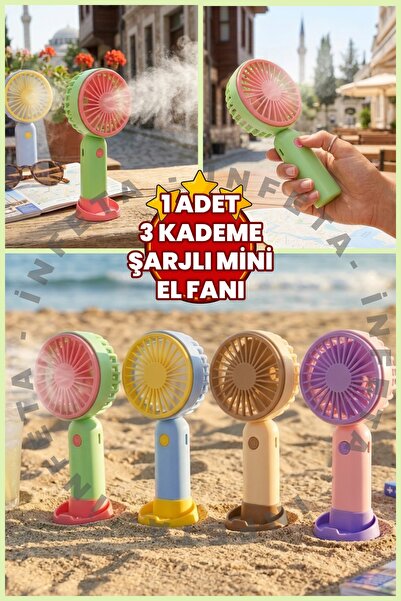 İnfeta 1 Adet 3 Kademeli Mini El Masa Fanı Vantilatör Şarjlı Telefon Tutacakl...