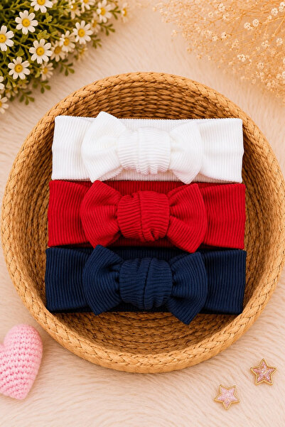 ADABEBEK 3'lü El Yapımı Özel Dikim Kız Bebek Bandana
