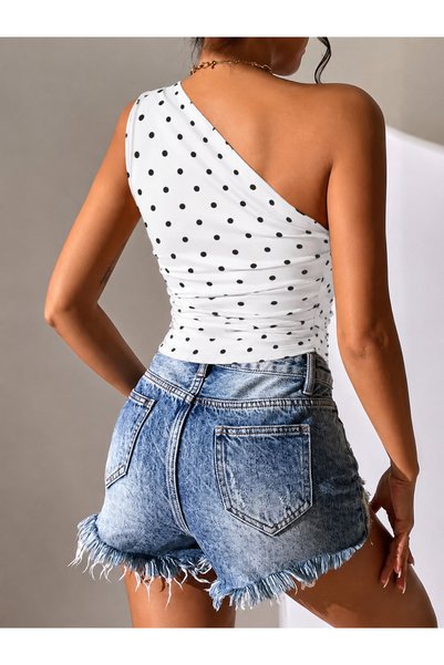 Wild Flower One-Shoulder Asymmetrical Triangle Cut Blouse