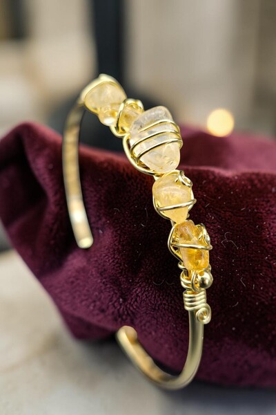 NBS Beautiful Naturel Stones Citrine Natural Stone Brass Women's Bracelet Qua...