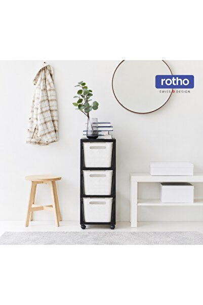Rotho Brisen Tower Komodin 3x16L Beyaz-Siyah
