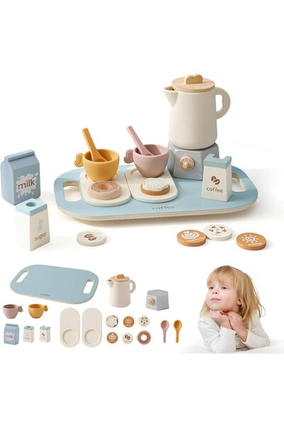 Generic Birthday Gift Colorful Wooden ECO-Friendly Paint Pretend Play Tea Par...