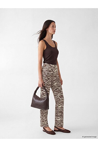 LC Waikiki Lcwaikiki Basic Brown Elastic Waist Leopard Patterned Women's Trou...