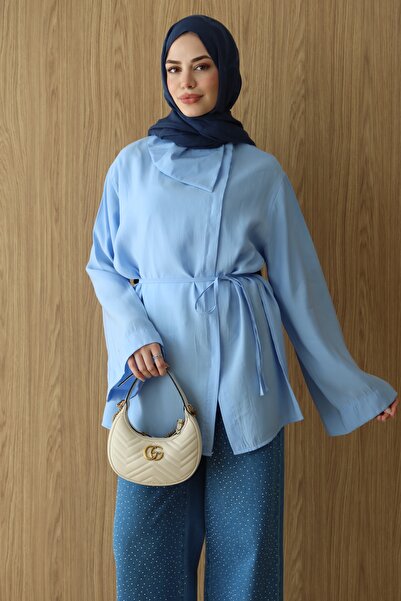 QUWİQ Women's Cross Collar Hidden Button Hijab Shirt
