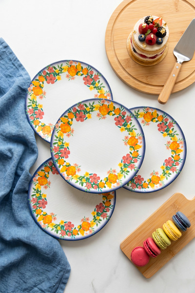 grandora Modern Floral Patterned 6-Piece 20 cm Cake, Dessert, Breakfast Plate...